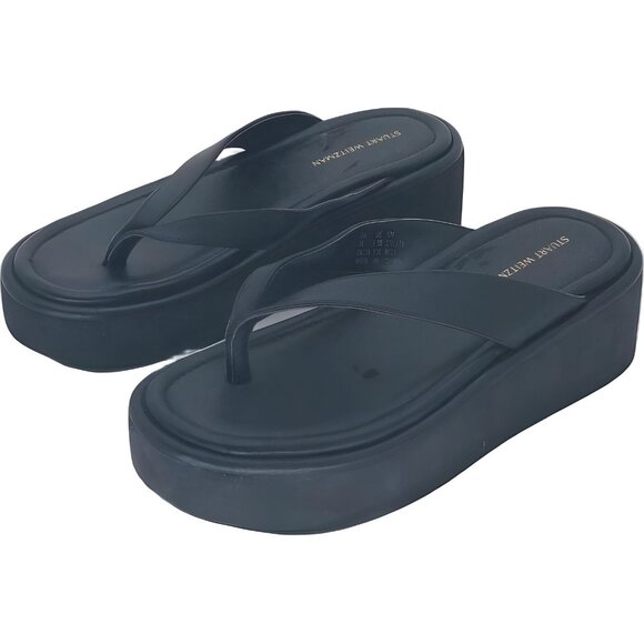 Stuart Weitzman Contempo Black Thong Flatform Sandal for Women Size 5.5B - Picture 2 of 6